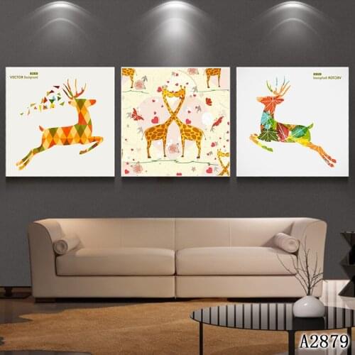 Abstract Oil Painting Print on Canvas 3pcs Modular Cartoon Animal Deer Canvas Art Printing Painting Wall Art Picture Home Decor