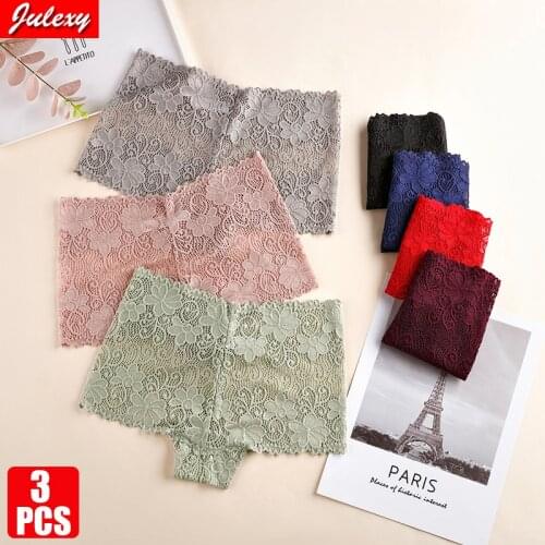 3pcs/Set Julexy Women Underwear Panties Sexy Lace Hollow Out Transparent Female Underwear Lingerie Mid Waist Briefs