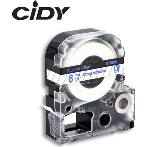 6mm Blue on Clear ST6BW LC-2TLN adhesive ribbon label tape for kingjim/epson label maker LW300 LW400 LW-600P