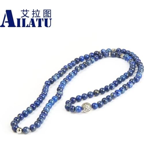 Ailatu New Design New Design 6mm Tiger stone & Lapis Stone Beaded Necklace Fashion Jewelry
