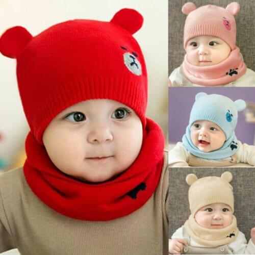 Pudcoco Baby Accessories Toddler Girls Girl Baby Hat Winter Knit Beanie Cap Hat+Scarf 2pcs Hot Sale Set 0-24Months