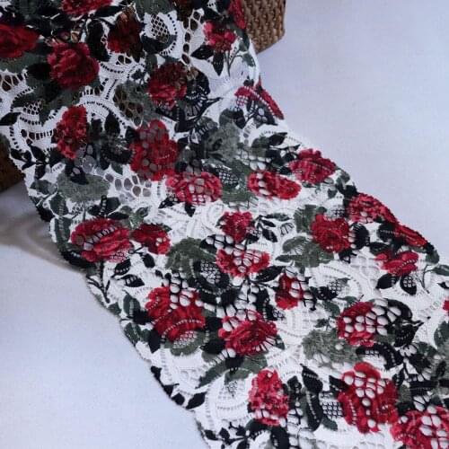 2Yards 19.5CM Wide Red Floral Printed Stretch Elastic Lace Trim For Lingerie Bra Sewing Underwear Fabric Accessories Handmade