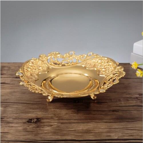 Europe gold and sliver fruit storage tray kitchen serving platter alloy metal home decoration trays wedding snack tray SG056