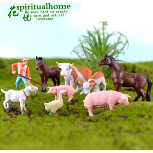 Farm PVC Craft Gift Landscape DIY plastic animal decoration farmer Horse Cow Animal miniature figurines Modern Home Decoration