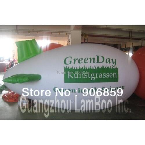 HOT SALE 4meters Long Inflatable White Airship with Green Wings/Your logo will be put on/DHL FREE SHIPPING/Good Quality