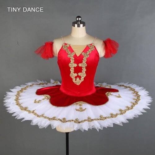 Red Professional Ballet Tutus Classic Pancake Tutu Girls Ballerina Costume Pleated Tutu Dress with Soft Tulle Arm Bands BLL132