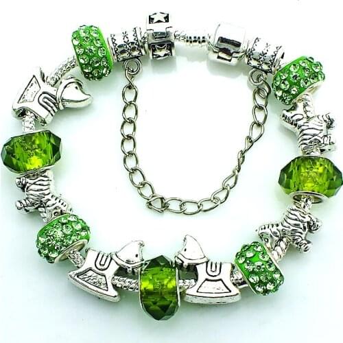 Fashion Link Bracelets Plating Silver Green Murano Rhinestone Beads Infinity Bracelets For Women Jewelry