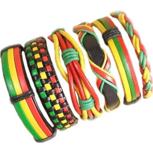 Handmade Fashion Wholesale 6pcs/set Ethnic Tribal Genuine Adjustable Leather Bracelets For Women & Men -S95