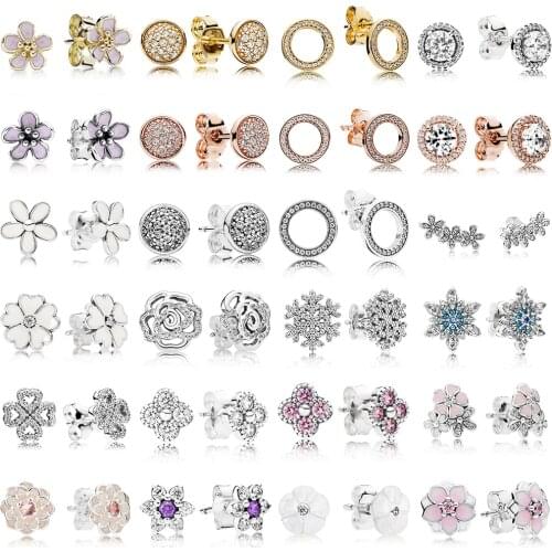 2019 NEW 100% 925 Sterling Silver Earrings Flower type Hollow Ear Studs charm Beads Fit Original DIY Dangler Wholesale factory