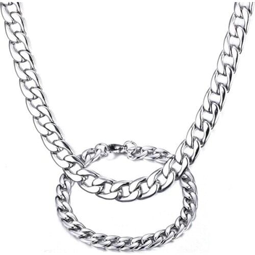 Fashion Twist Thick Chain Silver Color Titanium Steel Bracelet Necklace Sets For Men Gifts
