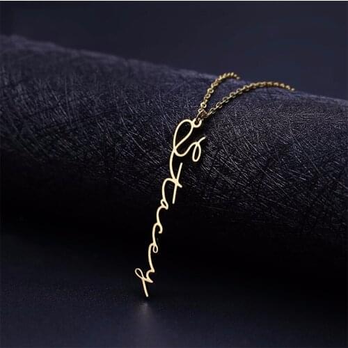 Handmade Vertical Name Necklace Personalized Custom Memorial Necklace Stainless Steel Women Men Alphabet Jewelry Birthday Gift