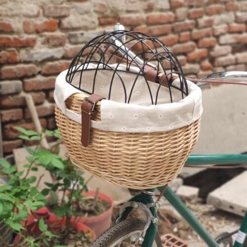 Pet Cat Dog Bicycle Front Handlebars Wicker Basket MTB Front Bag Pet Cat Dog Carrier Backset Road Bicycle Cycling Accessories