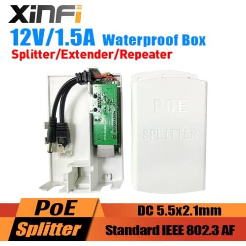 XINFI 48V To 12V1.5A PoE Splitter/Extender/Repeater IEEE802.3AF For IP Camera/AP Cascading Mode With Waterproof Box