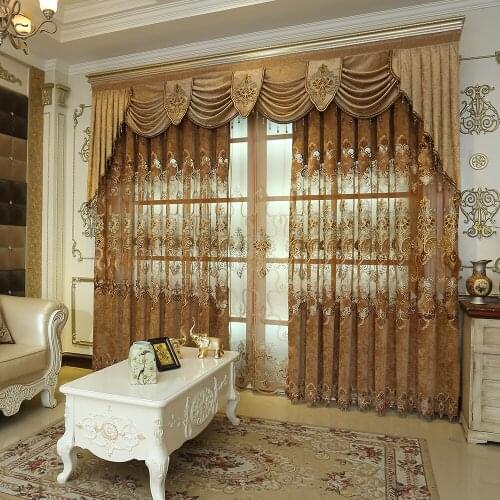 Luxury Curtains for Living Room Modern Window Curtain Valance Bedroom Flower King Jacquard European Embroidery Curtain Cloth