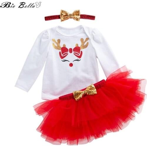 Baby Girl Christmas Clothes Princess Newborn Girls Christmas Clothing Suit 3Pcs/Set Long Sleeve Bodysuit+Headband+Skirt Costume