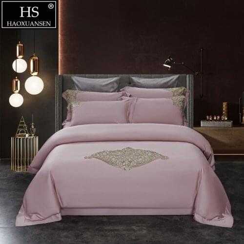 Pink Delicate Lace 4Piece Bedding Sets Tencel Lyocell Fabric Queen King Size Quilt Cover Pollowcase Sheets Silky Summer
