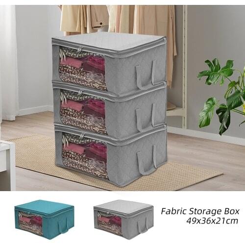 Folding Storage Box Dirty Clothes Quilt Collecting Case Non-Woven Fabric With Zipper Moisture-proof Transparent Window 1pc