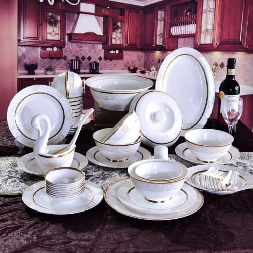 Tangshan Bone Porcelain Bowls and Dishes with Pottery Bowls and Plates with Soup Bowls and Noodles