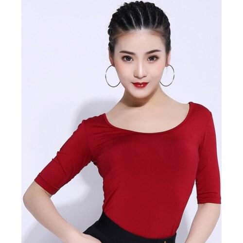 Latin Dance Tops Red/Black /Brown Shirts Adult Women Dancing Practice Clothes Stardand Ballroom Dance Tops Comfort Wear VDB275