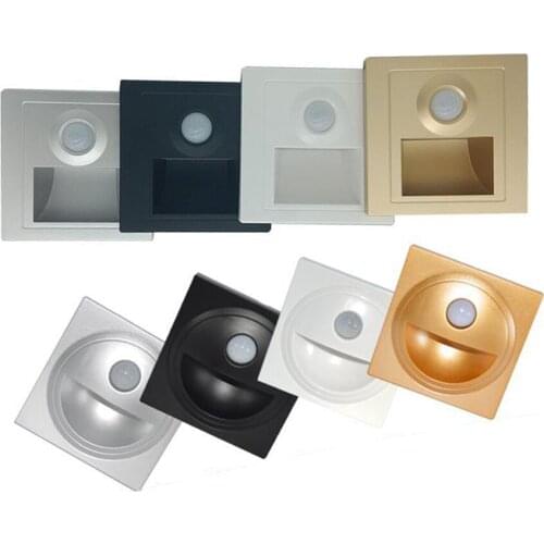 Indoor Recessed LED Wall Lamp Light Control + PIR Motion Sensor 86MM Ladder Step Stair Lamp Footlight for Kitchen Foyer Bedroom