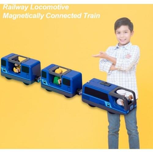 Railway Locomotive Magnetically Connected Electric Small Train Magnetic Rail Toy Compatible with Wooden Track Present for Kids