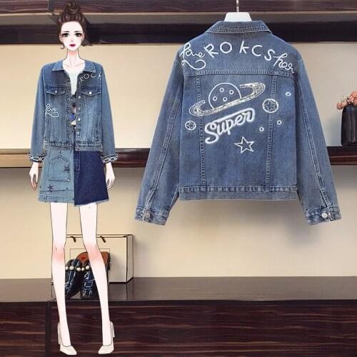 Fashion Plus Size Denim Jacket For Women 2020 Fashion Loose Autumn White Embroidery Outwear Long Sleeve Vintage Jean Coats
