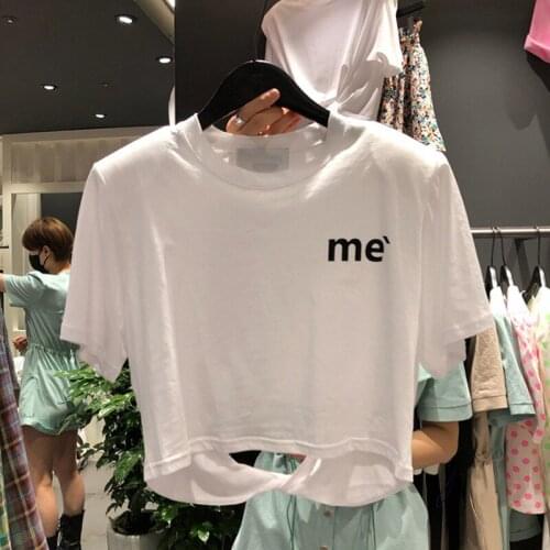 Summer new short womens short-sleeved irregular hollow feminine temperament careful machine high-waist top sexy trendy