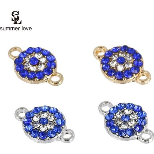 10pcs/lot Double Hole 10mm Small Round Blue Crystal Connector Charms Pendants for DIY Bracelet Necklace Making Jewelry Findings