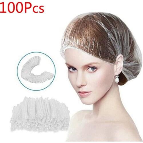 100Pcs Disposable Shower Cap Waterproof Adjustment Household Elastic One-Off Shower Bath Cap Hair Bathroom Products Shower Caps