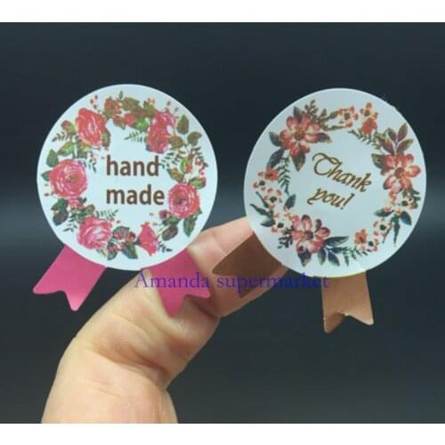 1200pcs/lot flower Medal Hand Made and Thank You Garland Seal Sticker Baking Package 4 colours