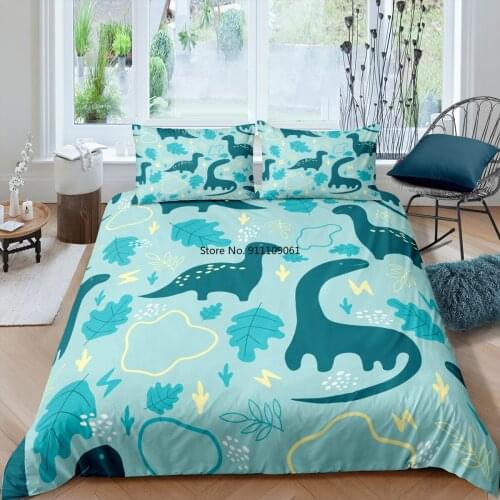 Cartoon Dinosaur Pattern 3d Bedding Sets for Kids 2/3pc Cute Animal Duvet Cover with Pillowcase Childrens Bedroom Decoration