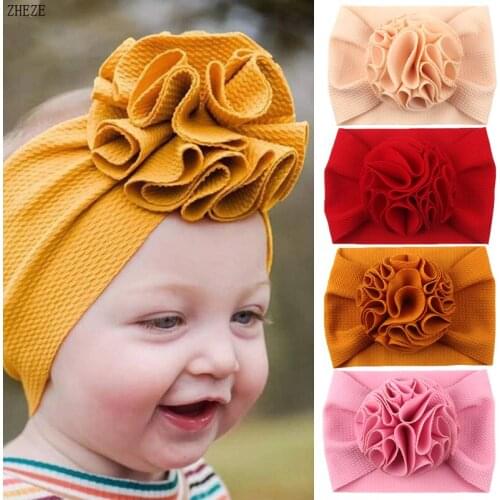 2021 New Chic 4"Flower Headband Girls Elastic Wide Headwrap Baby Hairband Turban Fabric DIY Hair Accessories