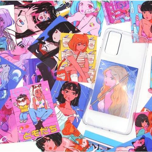 36Pcs Cute Stickers Cartoon Vintage Japanese Girl Stationery Stickers For Notebook Phone Diary Stick Label Wall Decoration 6x9CM