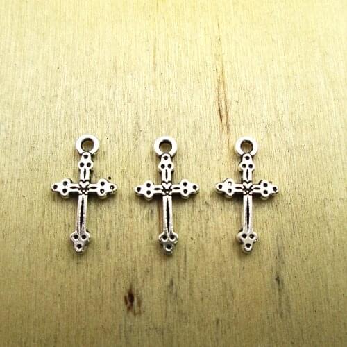 50pcs 21x11mm Cross charm,Silver Vintage Small Cross Double Sided Pendants DIY necklace/ bracelets charms antique silver tone