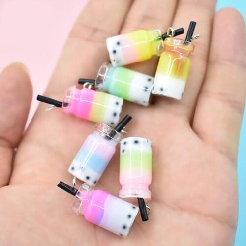 Free Shipping 10pcs Colorful Resin Charms DIY Jewelry Findings 3D Milk Tea Bottle Earring Necklace Pedants Ornaments 11*11*20mm