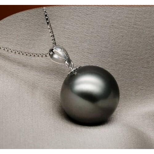 Fashion jewelry Free Shipping gorgeous 10-11mm natural tahitian black shell pearl pendant necklace