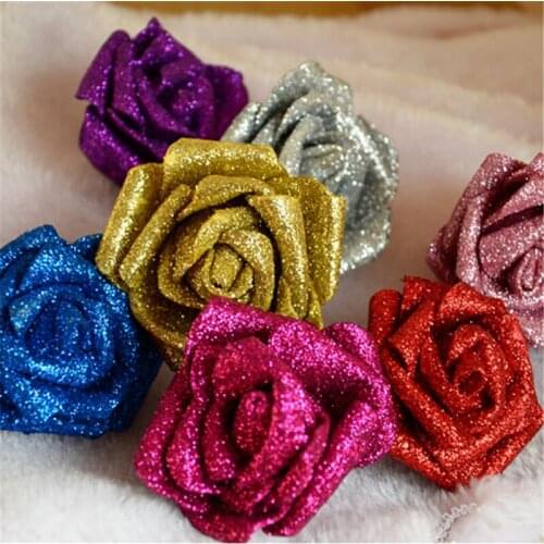 Glitter Foam PE Artificial Flowers Rose Head Real Touch Gorgeous Shiny Home Wedding Party Decorative Flowers 100 PCS/lot