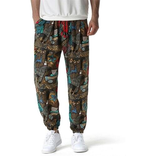 Casual printed trousers men fashion Streetwear joggers men Loose Harem pants summer Hip hop cotton linen pants men