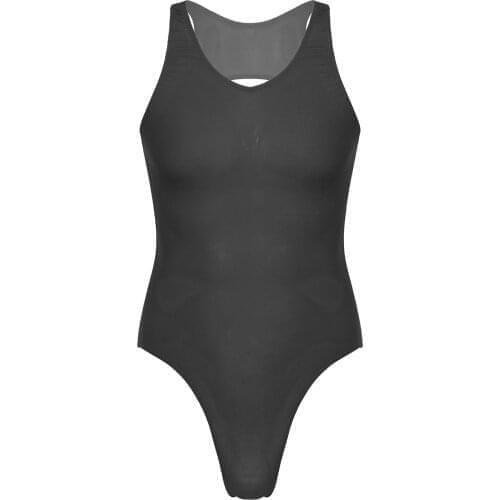 One-piece Swimsuit Men Lingerie Sleeveless Backless Bodysuit Underwear Gymnastic Exercise Solid Color Cutout Leotard Jumpsuit