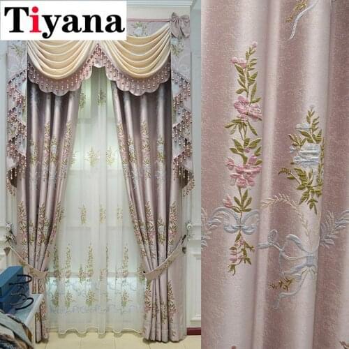 European Pink 4D Embossed Large Flower Thick Blackout Window Curtains for Living Room High Quality Villa Bedroom Curtain JK089D