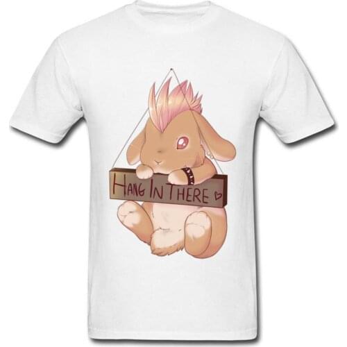 Hang in there Casual Tshirt for Men 100% Cotton Shirts Summer Autumn Tops Tees Normal Sweatshirts Fashion O-Neck Rabbit T-shirt