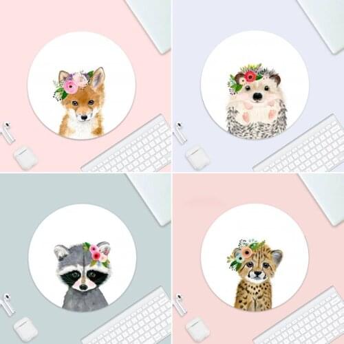FlowerHedgehog Cow Dog Cat Fox Gamer Play Mats Mousepad Small Rubber Desk Table Protect Game Office Work Round Mouse Mat Pad