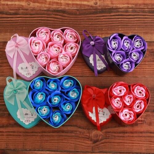 Romantic Wedding Party Favors Gift Heart-Shaped Artificial Rose Soap Flowers Decor Health Care Tool LX8438