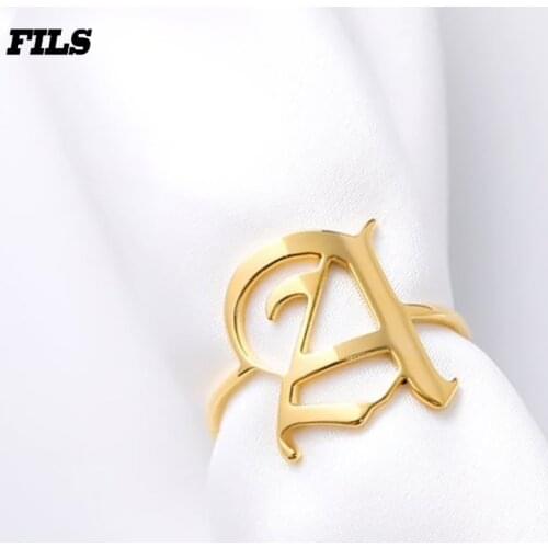 Fils Custom Ring-Personalized Big Old English Letter Initial Ring-Steel Name Ring-Adjustable Ring-Gift Ring-Women Dainty Jewelry