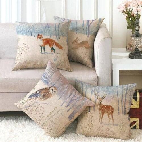Fox Rabbit Elk Animal Cartoon Linen Cushion Cover Sofa Car Seat Pillowcase Party Home Decor Pillow Case