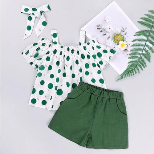 Fashion clothes One-shoulder short-sleeved polka-dot top and shorts two-piece suit girls clothing set girls boutique outfits