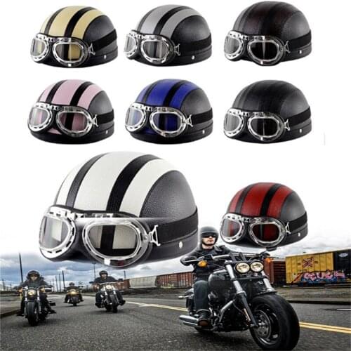 Hot Summer Halle Motorcycle Helmet Scooter Open Face Helmet with Visor UV Goggles Retro Vintage Style Motocross Helmet