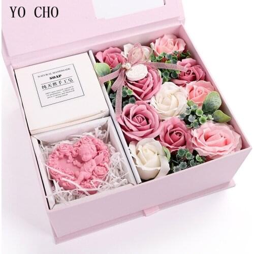YO CHO Handmade Eternal Rose Flower Scented Bath Body Perfumed Soaps Valentines Day Gift Palm Oil Soap Rose Soap Flowers in Box