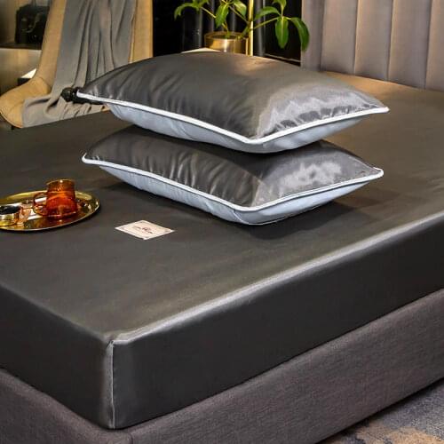 Ice Silk Mattress Cover Summer Bedding Luxury Pure Color Bed Sheet European Style Silk Satin Cool Feeling Bed Sheet