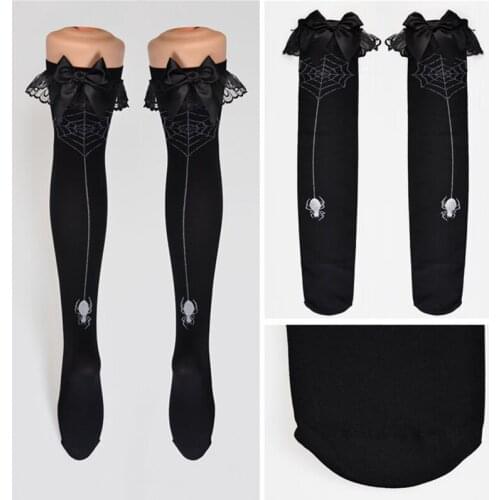 Newly Fashion Spider With Net Print Stockings Velvet Thigh High Stockings for Women One Size